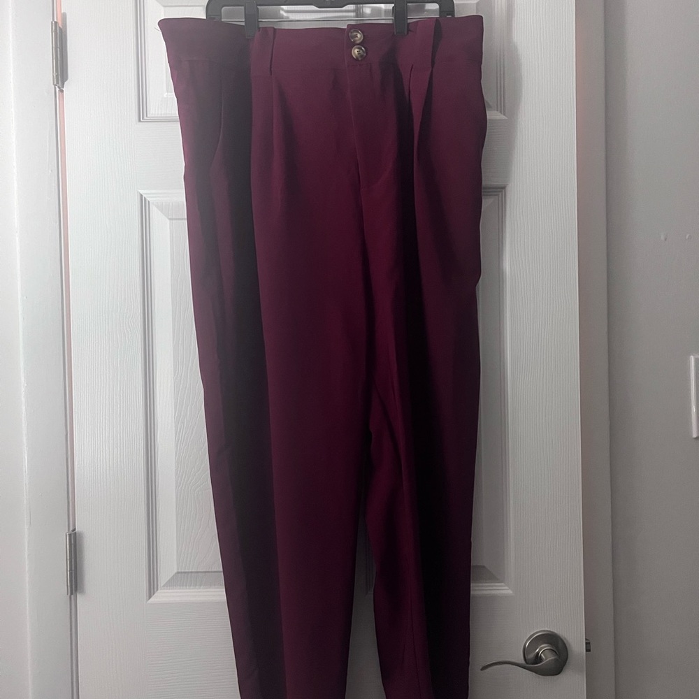 Women's Wine Red Straight Leg Pants With Pockets